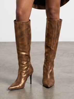 Vtg WILD PAIR Women's Metallic Brown/Bronze Knee-High Boots